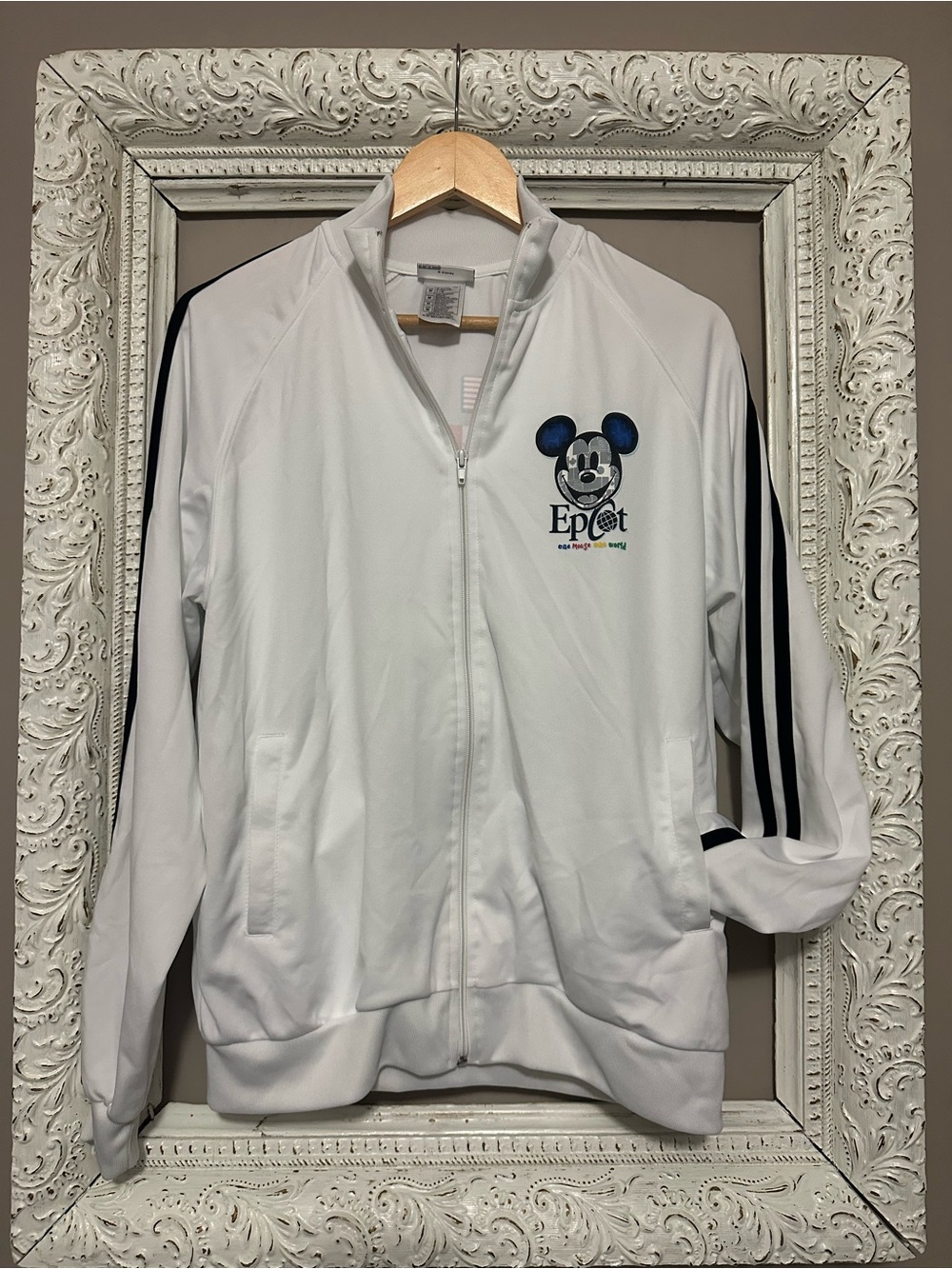Epcot Mickey Ear Zip-Up Track Jacket - White with Black Stripes. Size M